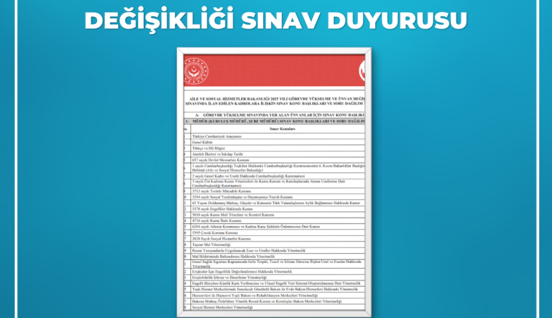 Aile ve Sosyal Hizmetler Bakanlığı Görevde Yükselme Ünvan Değişikliği Sınav Duyurusu